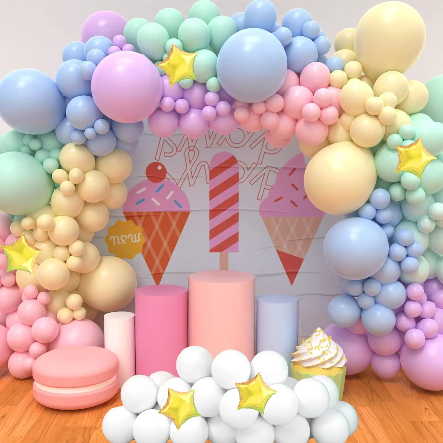 JOYYPOP 128pcs Pastel Macaron Rainbow Balloon Garland Kit, Festive Party Decor for Baby Shower, Birthday Celebrations sohochic