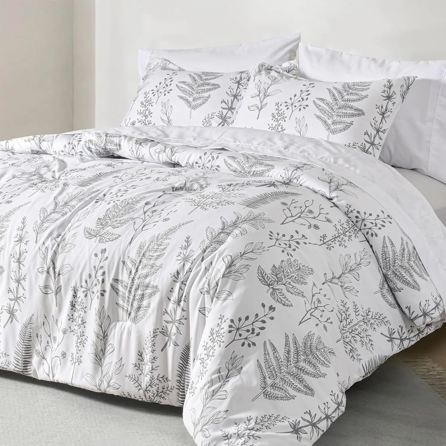 【Summer Sale】PHF 7/3 counts/set Comforter Set, Reversible Botanical Bedding Set Includes Comforter, Pillow Shams, Flat Sheet, Fitted Sheet, and Pillowcases, Gifts,back to school,back to school shopping,home decor
