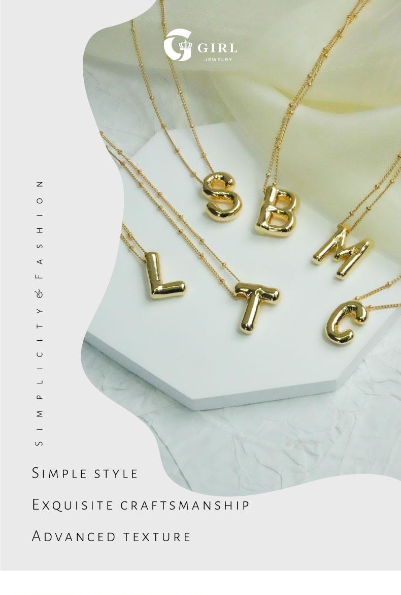 GGIRL Bubble Letter Necklace 18K Gold Plated Chubby Pendant Name Necklace for Women Elegant Collarbone Chain Personalized Jewelry Glossy Letter Design Fashion Jewelry Gift for Holiday Haul Christmas Birthdays Anniversaries