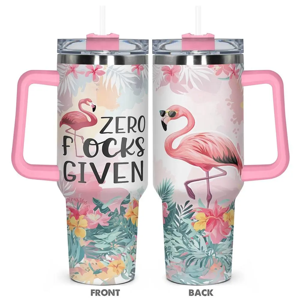 Flamingo Pattern Tumbler with Lid, 1 Count 40oz Stainless Steel Water Bottle, Insulated and Durable, Gift for Any Occasion, Drinkware