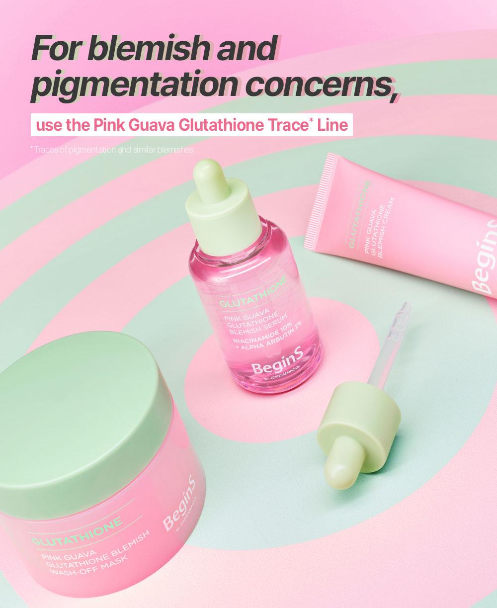 [BeginS by JUNGSAEMMOOL] Pink Guava Glutathione Blemish Cream | Korean Face Moisturizer | Glutathione Capsules, Niacinamide, Jeju Guava for Dark Spot Care and Radiant Glass Skin (1.7 Fl Oz)