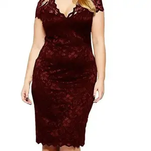 2025 New V-neck Dress Spring Summer Short Sleeve Plus Size Lace Dress Women's