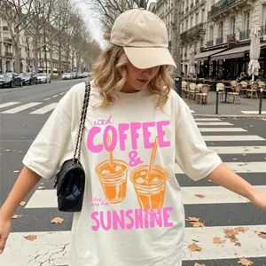 Comfort Colors Iced Coffee and Sunshine Vintage T-Shirt, Summer Vibes Coffee Lover Graphic Tee, Cute Cafe Aesthetic Shirt, Garment Dyed Unisex Casual Gift