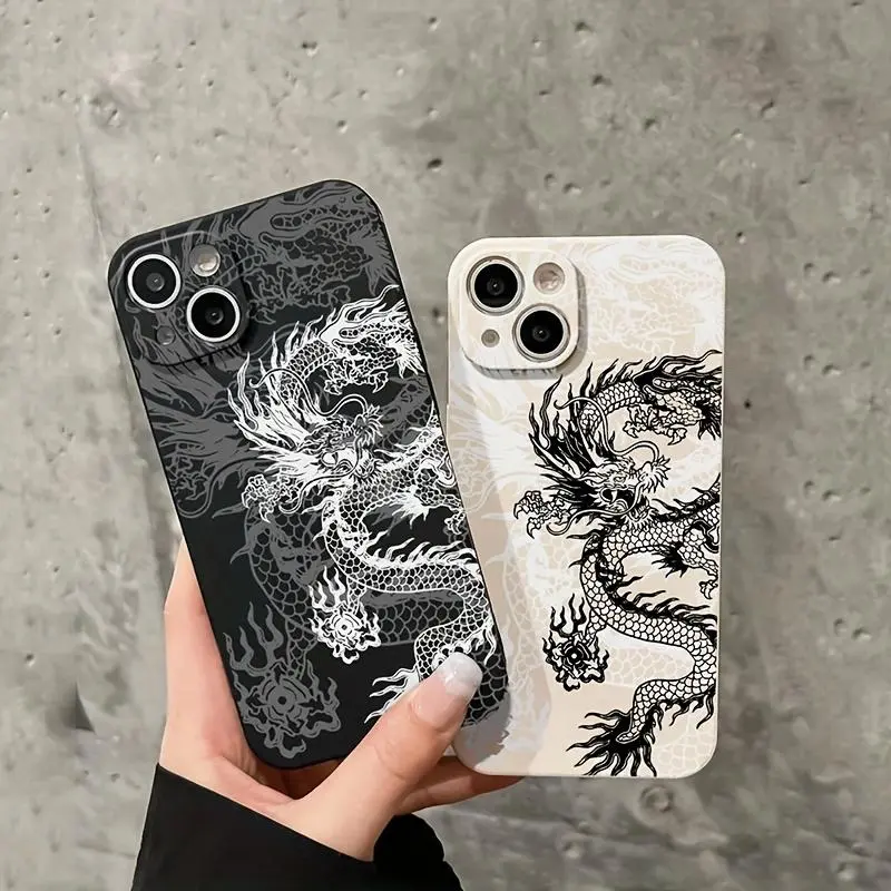 Dragon Pattern Transparent Phone Case - Durable Protection Accessory for iPhone 16,15,14,13,12,11 Series - Cute Astronaut-Themed Mobile Phone Accessory