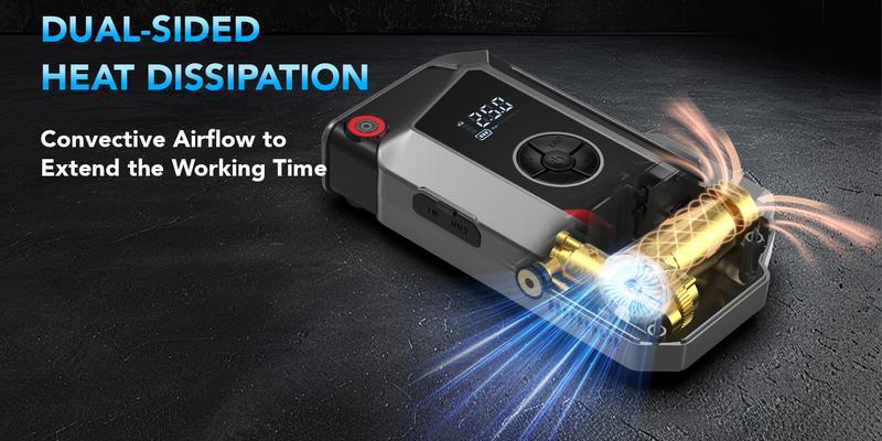 6000A Portable Car Jump Starter with Air Compressor 12V Battery Jump Starter Power Pack Tire Inflator with Extended Smart Jumper Cables for All Gas & up to 10.0L Diesel Engines 6000A Portable Car Jump Starter with Air Compressor 12V Battery Jump Starter Power Pack Tire Inflator with Extended Smart Jumper Cables for All Gas & up to 10.0L Diesel Engines