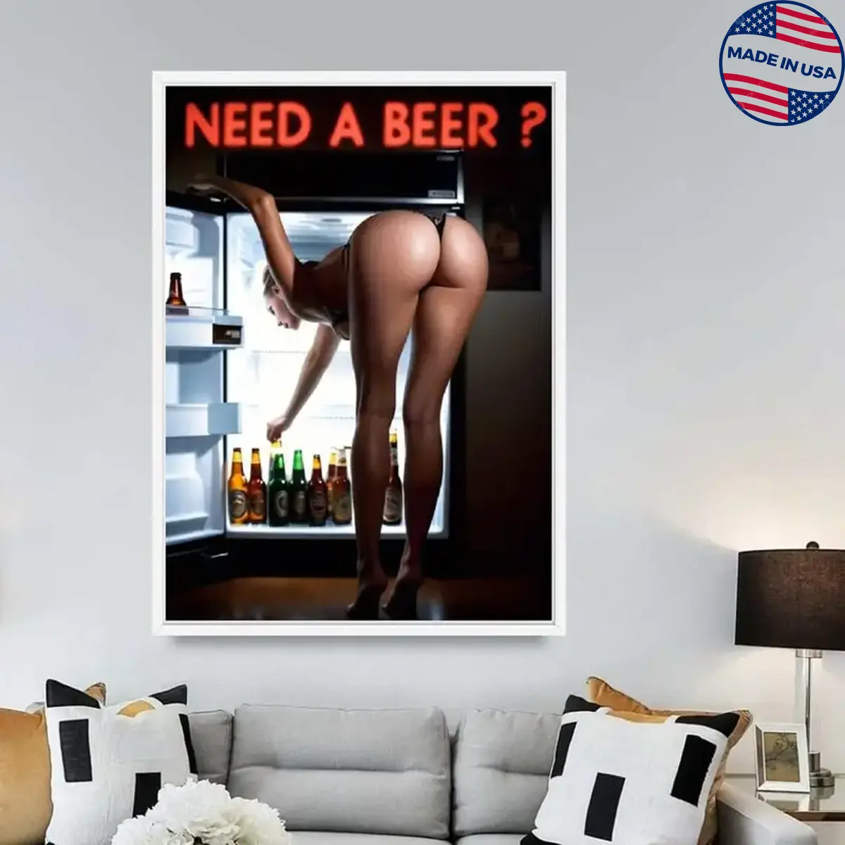 [Canvas Material With Frame] Bold Beer Lover Funny Woman Art Poster For Bar, Home And Office, Unique Gift For Bar, Living Room, Bedroom