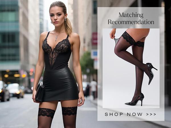 ​​Popilush Women's Socking & Spantyhose - Black Lace Trimmed Tights for Fashion-Forward Womenswear​ Sock Stocking