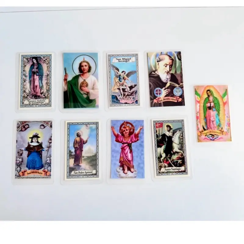 Wallet-Size Prayer Cards - Blessed in Mexico, Featuring Virgen de Guadalupe, San Judas Tadeo, Divino Nino Jesus, San Miguel Arcangel, Santiago Apostol - Office Stationery Gift for Religious Gifting