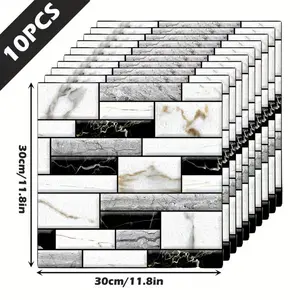 10-Sheet Peel and Stick Backsplash Tiles, 12x12 Inch Self-Adhesive 3D Wall Tiles for Kitchen, Bathroom, Countertop - Thickened Waterproof Design
