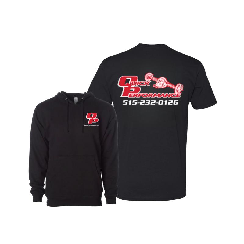Quick Performance T Shirt and Hoodie, 2 Sides Performance Shop Logo Graphic Tee and Hoodie, Soft Cotton Blend Apparel, Automotive Racing Streetwear for Men & Women, Gearhead Gift