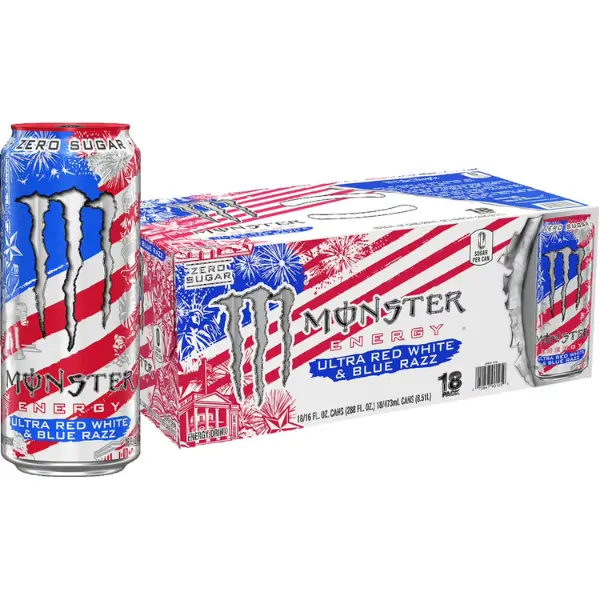 Monster Energy Ultra Red, White & Blue Razz Sugar-Free Drinks (18-Pack) – Boost for Sports & Daily Vitality | Monsters Energy Drinks