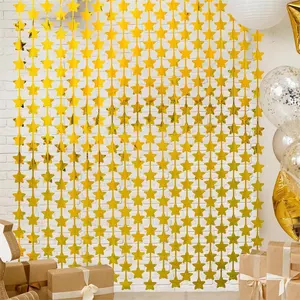 2 Pack Gold Stars Birthday Decorations 3.3X6.6 ft, Golden Party Backdrop Foil Fringe Curtains, Streamers Congrats Photo Booth Props for Birthday Celebration Awards Graduation New Years 2026