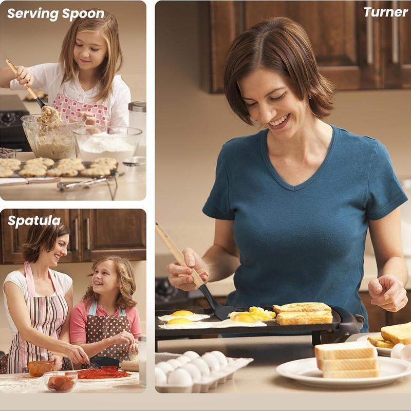 Wooden handle silicone kitchenware 12-piece set with round storage bucket, including non-stick spatula, spoon and blender, etc., perfect for Christmas,  Easter gifting. silicone kitchenware Set with Baking Tool. Utility. Cookware Kitchen Utensil Set