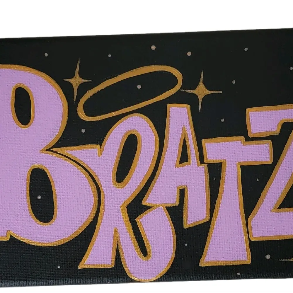 Bratz Dollz Painting - Vibrant Pink & Gold Lettering on Black Background - Perfect for Kids' Room Decor