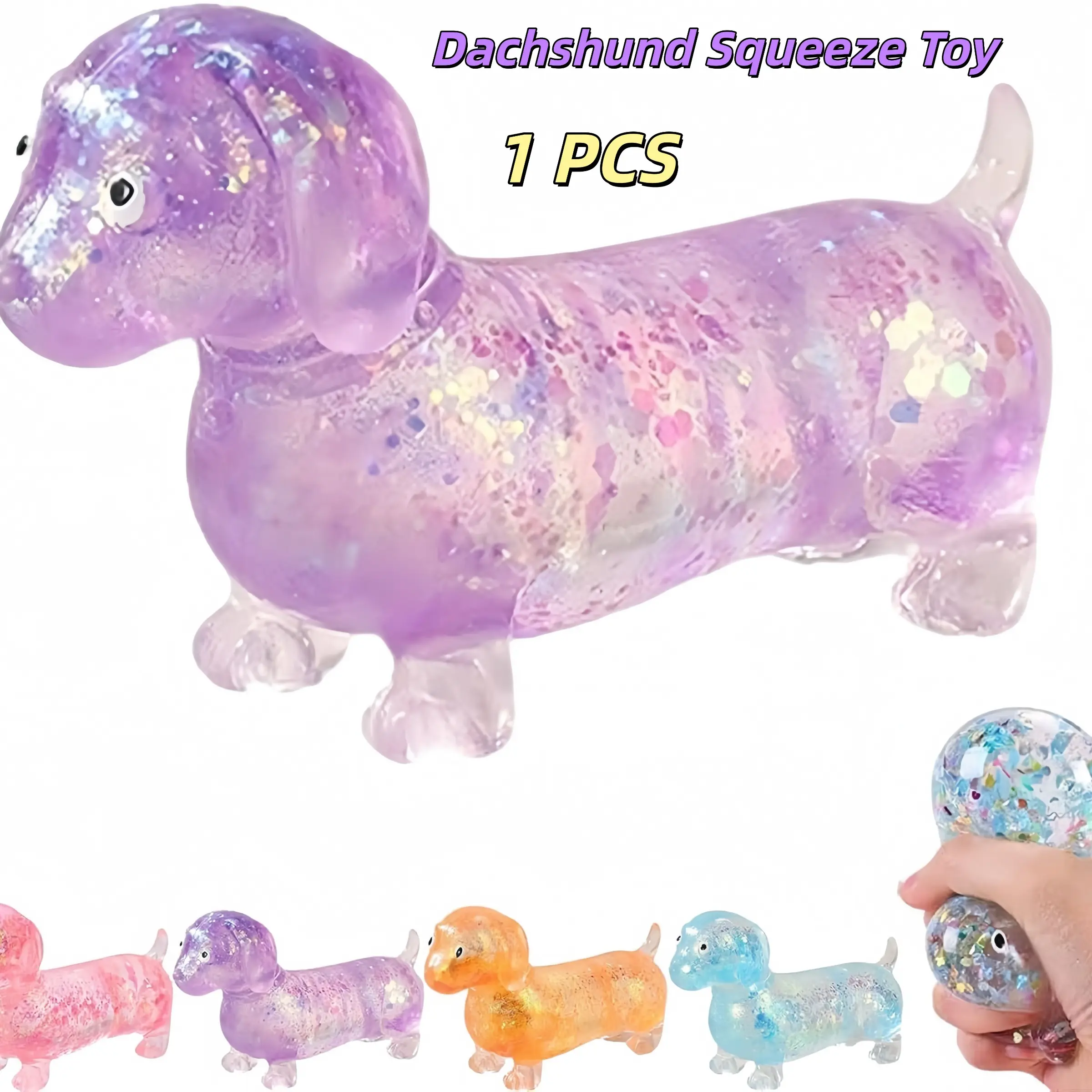 Glittering Hot Dog Squishy Toy, Marshmallow Filled, Soft Gel Stress Relief Doll, Slow Rebound, Anxiety Relief, Stress Reliever, Home Office Travel Desk Accessory, Squeeze Squishy