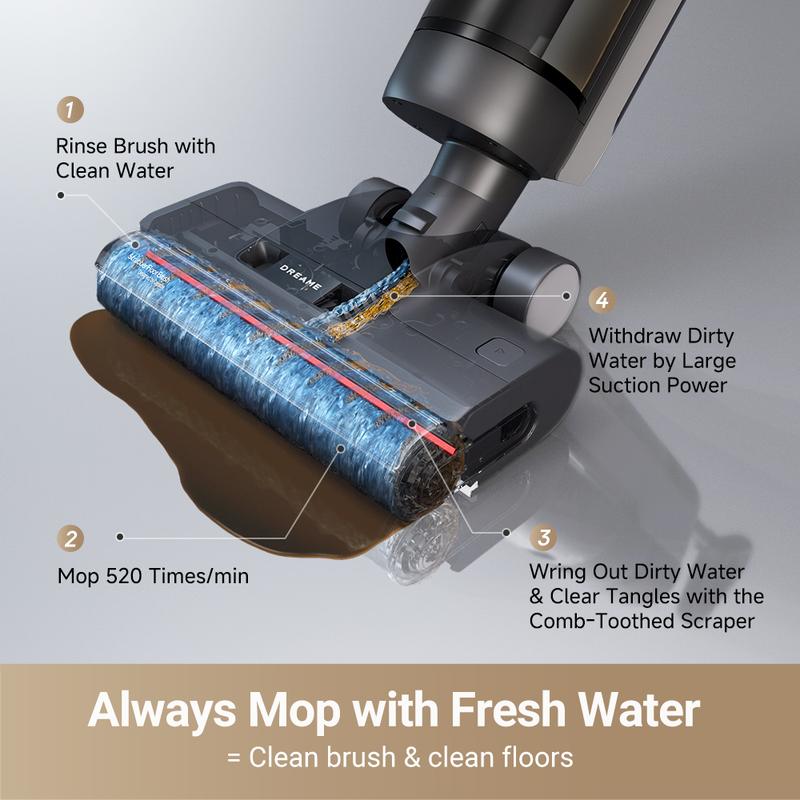 DREAME G10 Wet Dry Vacuum Cleaner, Cordless Vacuum Mop All in One with Auto Self-Cleaning, Up to 30 Mins Runtime, Cordless Floor Cleaner Machine for Hard Floors, Edge Cleaning Wet Dry Vacuum