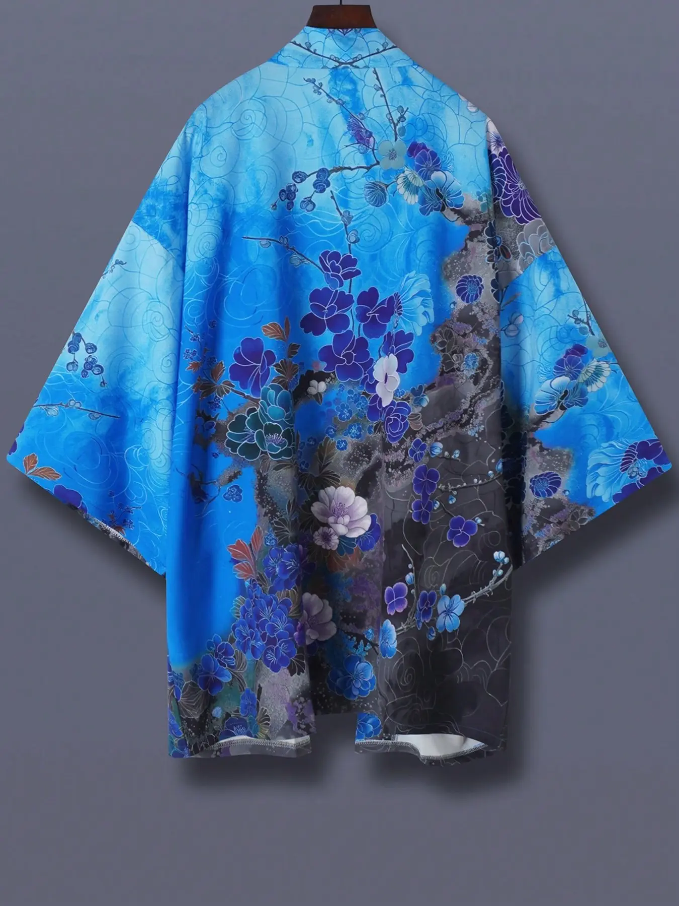 Japanese Style Traditional Floral Kimono Jacket, Vintage Cherry Blossom Print, Loose Fit Unisex Spring Summer Outerwear, Casual Streetwear