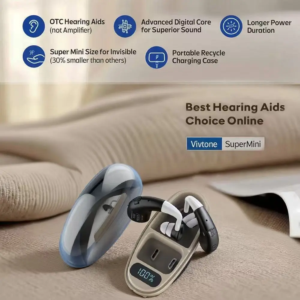 One set with charging bin Personal Chargeable HearingAmplifier, Polymer Lithium Battery, Compact ear-Hanging Design, easy to carry, easy to operate, worn byleft and right ears, suitable for adult Sound AmplifierHeadphones! Aid