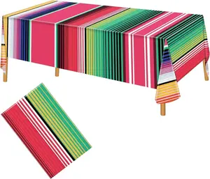 Colorful Striped Tablecloth for Dining Table Fiesta Party Decor Polyester Rectangular Table Cover for Home Kitchen Events
