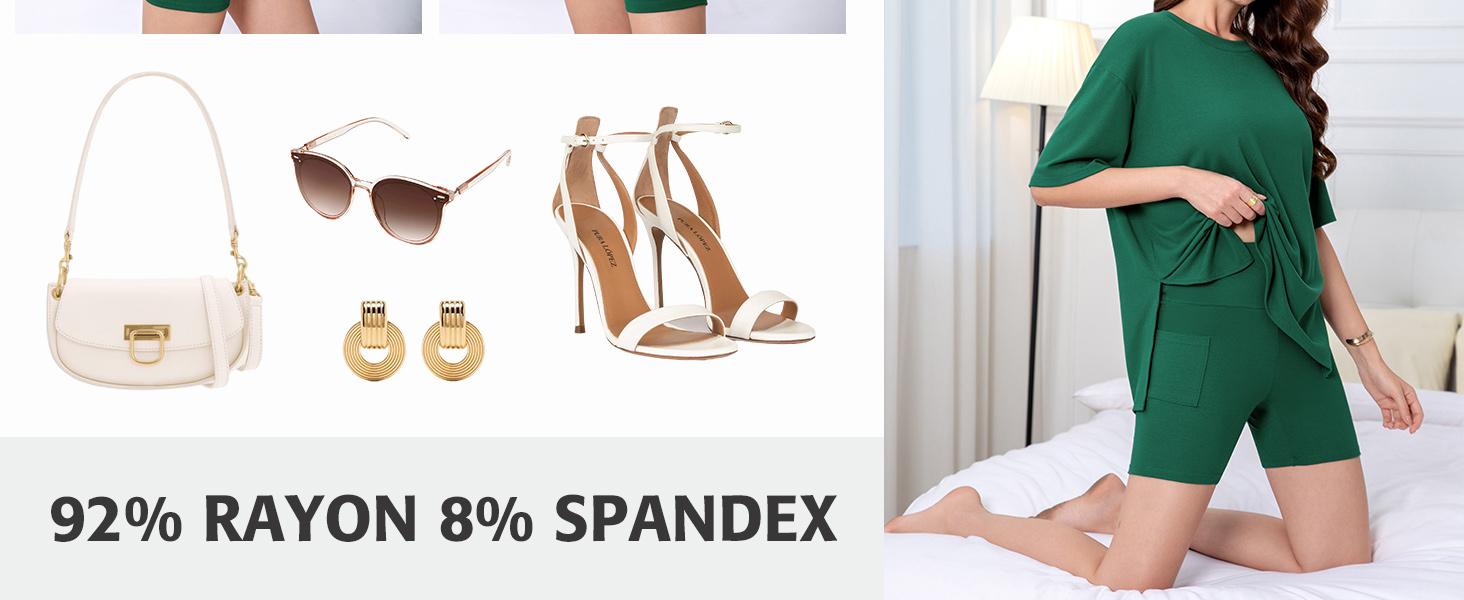 ATTRACO Women's Two-Piece Casual Pajama Set Loose-fitting round-neck shirt with split hem and matching cycling shorts with side pockets. Comfortable loungewear and cozy sleepwear SpringStatements