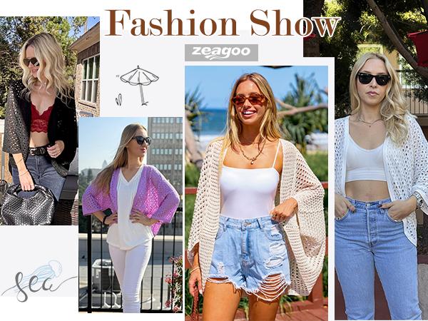 ZEAGOO  Womens Summer Crochet Cardigan Sweaters Lightweight Open Front 3/4 Sleeve Batwing Kimono Boho Knit Cover Ups 2025