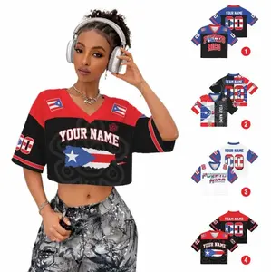 New 2026 Puerto Rico Crop FoodBall Jersey For Women, Personalized Name & Number, Mesh Sports Top, Streetwear Style, Coqui Frog Mesh Jersey Fans Gift