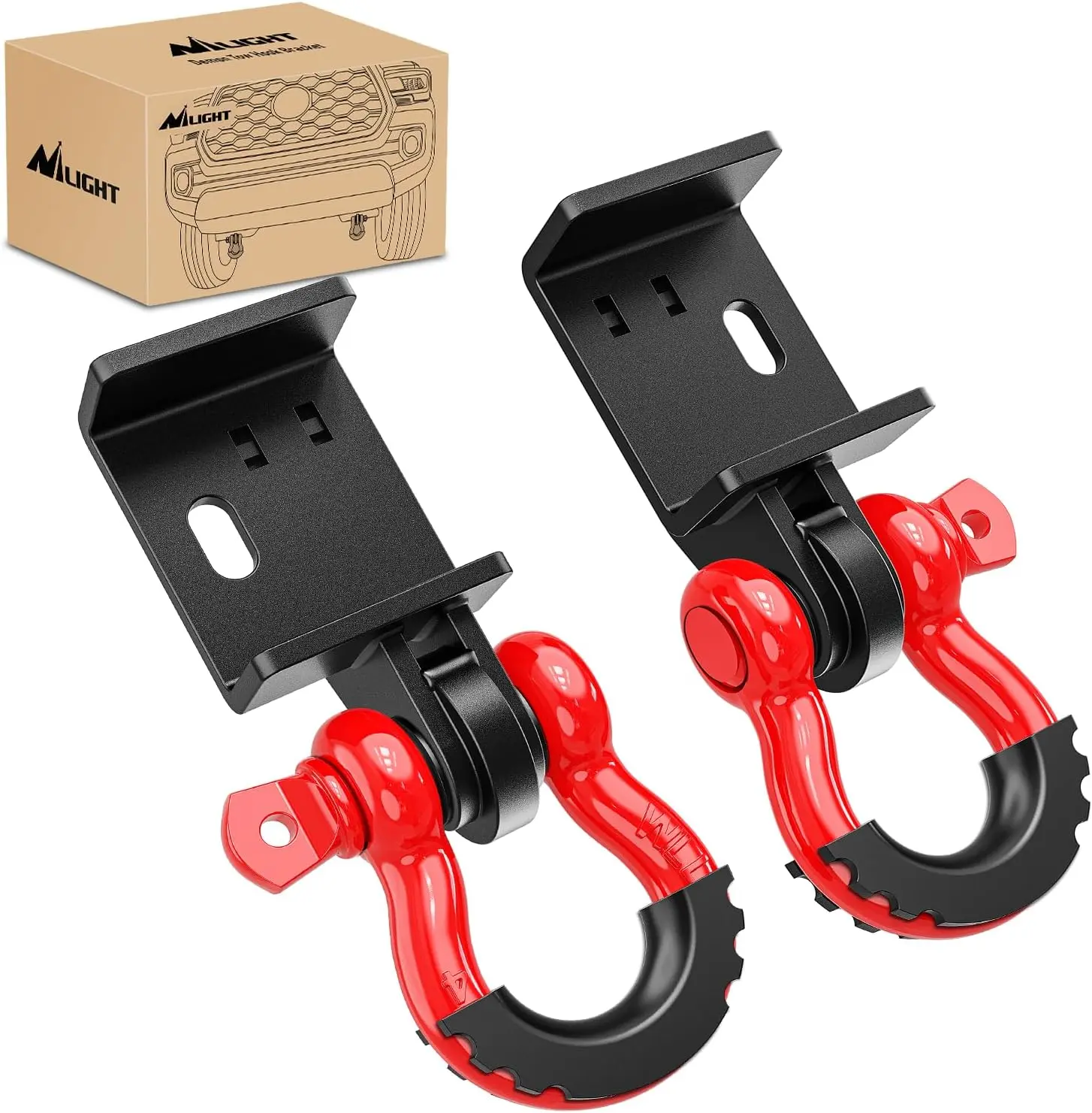 Nilight 2-Pack Heavy-Duty Metal Tow Hook Brackets with 3/4” D-Ring Shackles, 7/8” Screw Pin, Isolator Rubber Washers for 2009-2023 Tacoma - Corrosion-Resistant Factory Bumper Towing Accessory, Easy Installation, Secure Attachment, Truck Accessories, Vehic