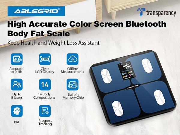 ABLEGRID Smart Bathroom Scale for Body Weight, Digital Body Fat Scale with LED Column Trend Display, BMI,Muscle Mass,Body Type, Accurate Home Weighing Scale for People with APP-Free Mode, 400lb