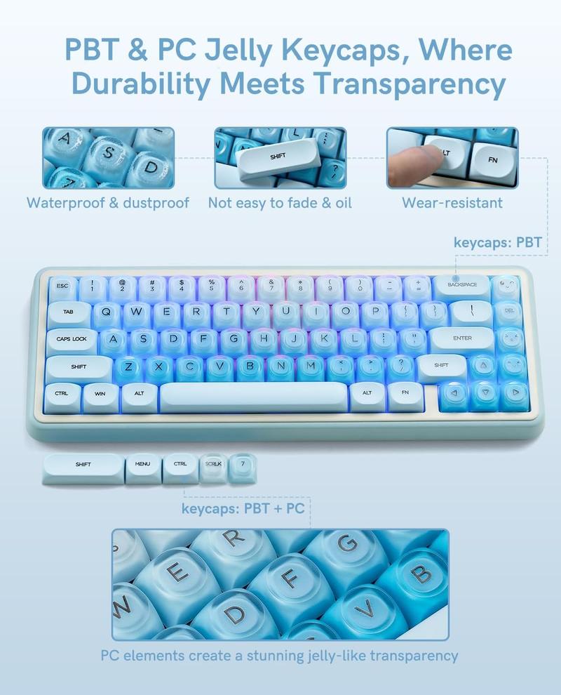 Womier PBT Keycaps, Jelly Keycaps MOA Profile for 61/68/84/87/98/100 Cherry Gateron MX Mechanical Keyboards