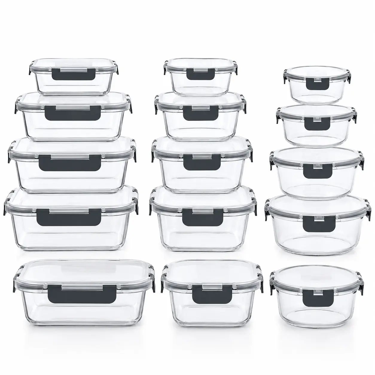 AISOON 24-Piece High Borosilicate Glass Food Storage Containers with Lids - 12-Pack Airtight Spill-Proof Kitchen Gadgets, BPA-Free, Microwaveable Heat-Resistant, Oven/Freezer/Dishwasher Safe, Home Organization Storage, Portable Lunch Solutions (Black), Pa