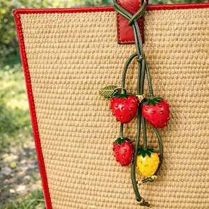 Sparkling Strawberry Leather Bag Charm Handcrafted Strawberry Leather Keychain Charm  Trendy Strawberry Charm for Totes & Purses The “It Girl” Strawberry Bag Charm Cute Gift For Her