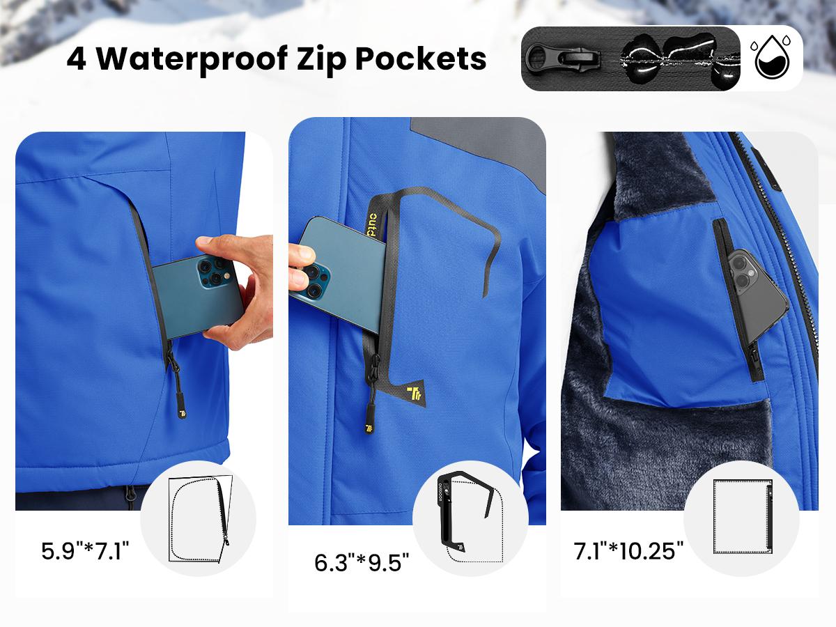 GOPUNE Men's Fleece Lining Winter Jacket, Waterproof, Breathable, Thickened, Warm, Windproof, Softshell Jacket, Outdoor, Functional Jacket with Removable Hood