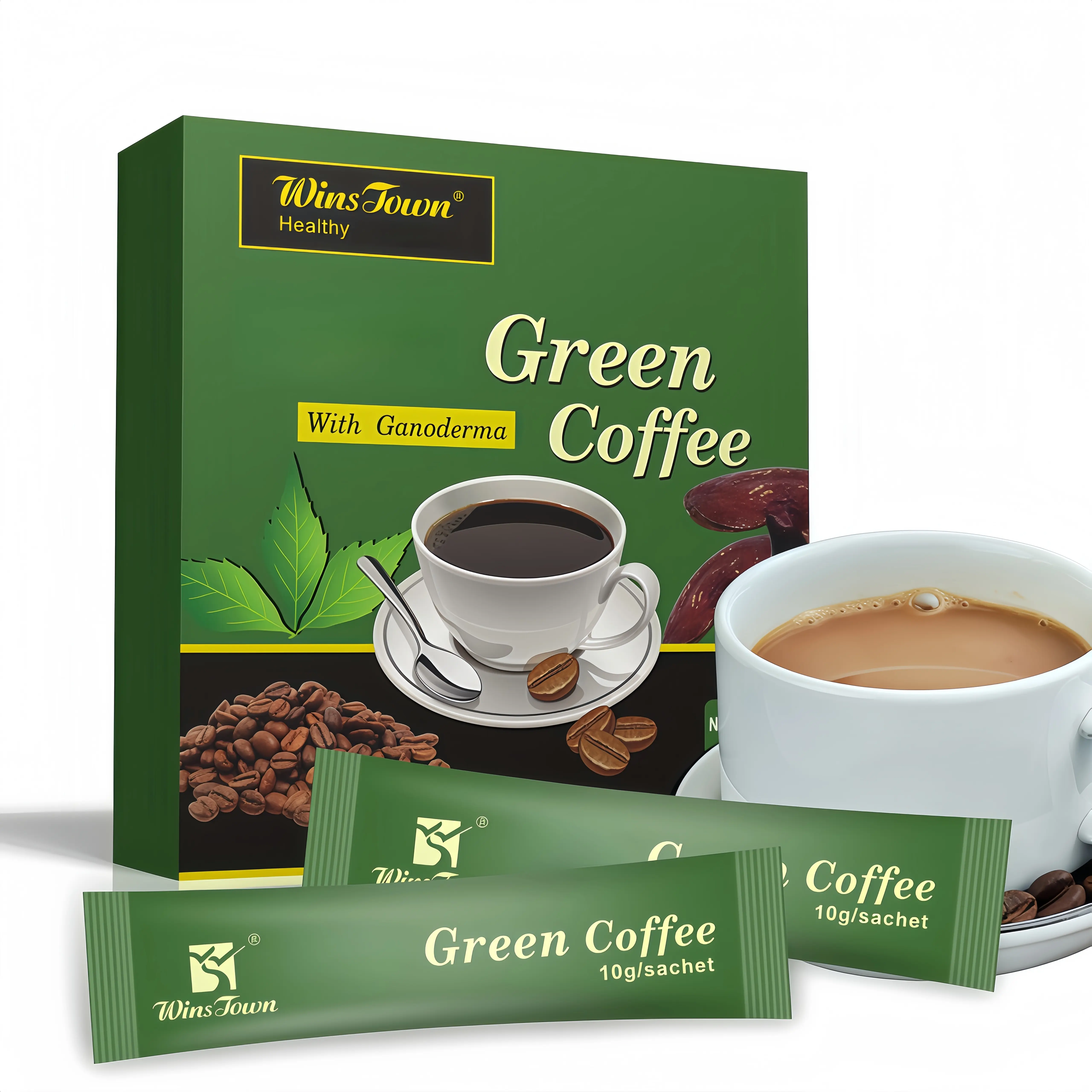 WinsTown Premium Low Fat Green Instant Coffee Prep Mix - 180g, 18 Individual Single-Serve Sachets, Convenient, Cupboard-Friendly, 24-Month Shelf Life, On-the-Go Quick Sips, Packaged Beverage, 24 Months