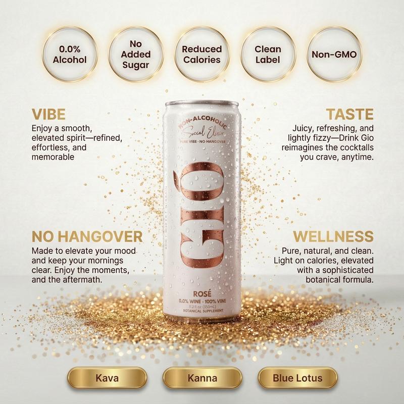 GIÓ Social Elixir Non-Alcoholic Drink with Kanna Kava & Blue Lotus - Clean Buzz, No Hangover, Premium Functional Beverage for Social Celebrations