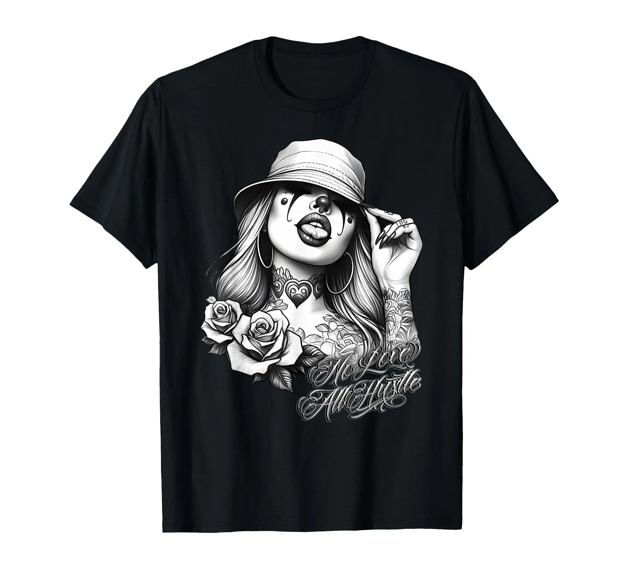 Men's Unisex Camisa Classic Short-Sleeve T-Shirt - Chicana Payasa Tattoo Chicano Art Chola, Funny Irish Vintage Cotton, Double Printed, Quick-Dry, Breathable, Elden Ring/Gachiakuta Merch, Gooner Eat Sleep Goon Repeat, White Clothes with Hem