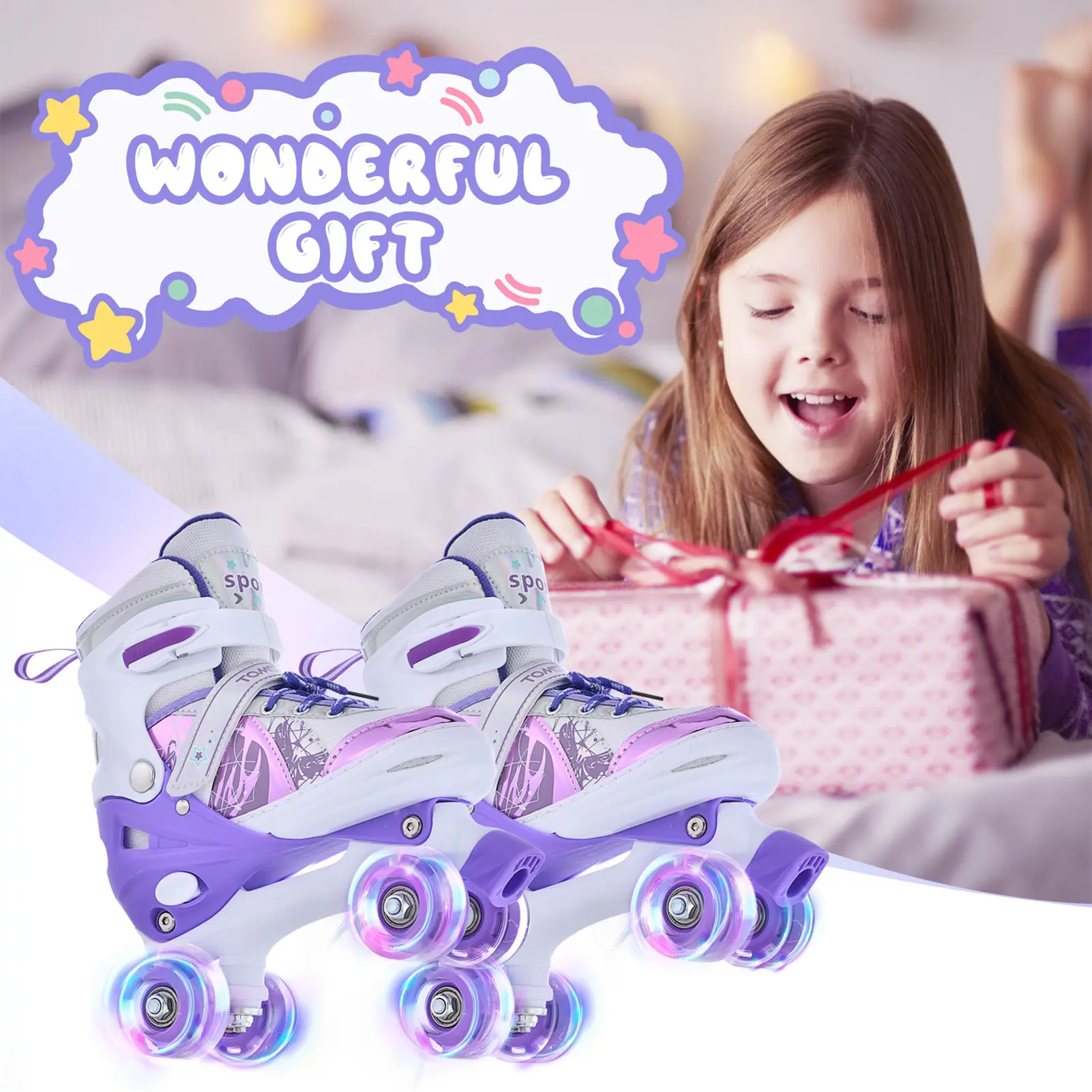 Roller Skates for Girls Boys for Kids 4 Size Adjustable Light Up--M Roller Skates for Girls Boys for Kids 4 Size Adjustable Light Up--M