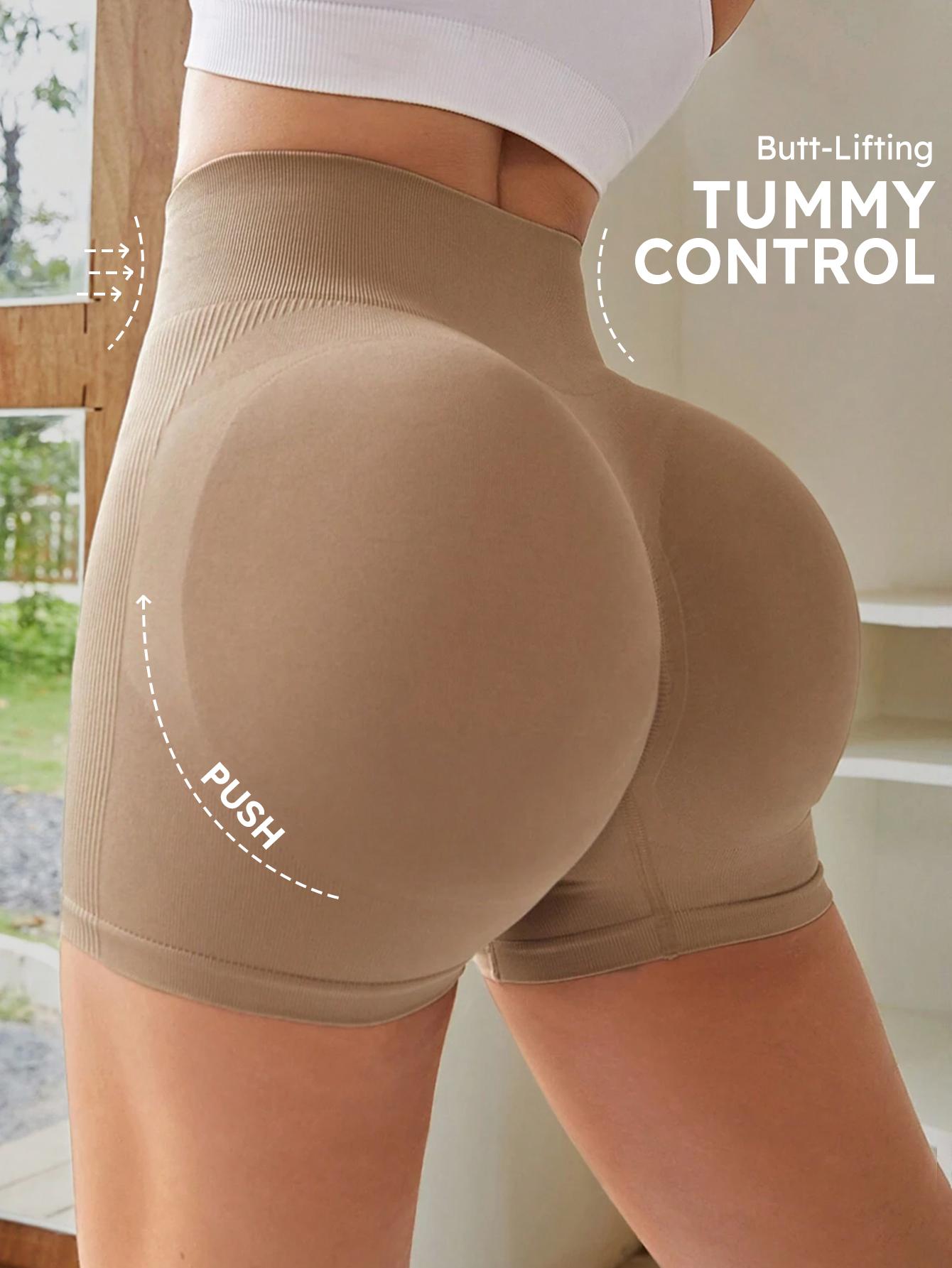 4-Pieces High Waist Tummy Control Side-Ribbed Butt-Lifting Seamless Knitted Shorts, Lightweighted Summer Shorts, Stretchy Womenswear Bottom Peachy Shorts