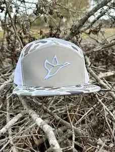 [ BEST 2026 ] Flying Duck Icon 7-Panel Camo Trucker Hat – Brackish/White Mesh Snapback Hat