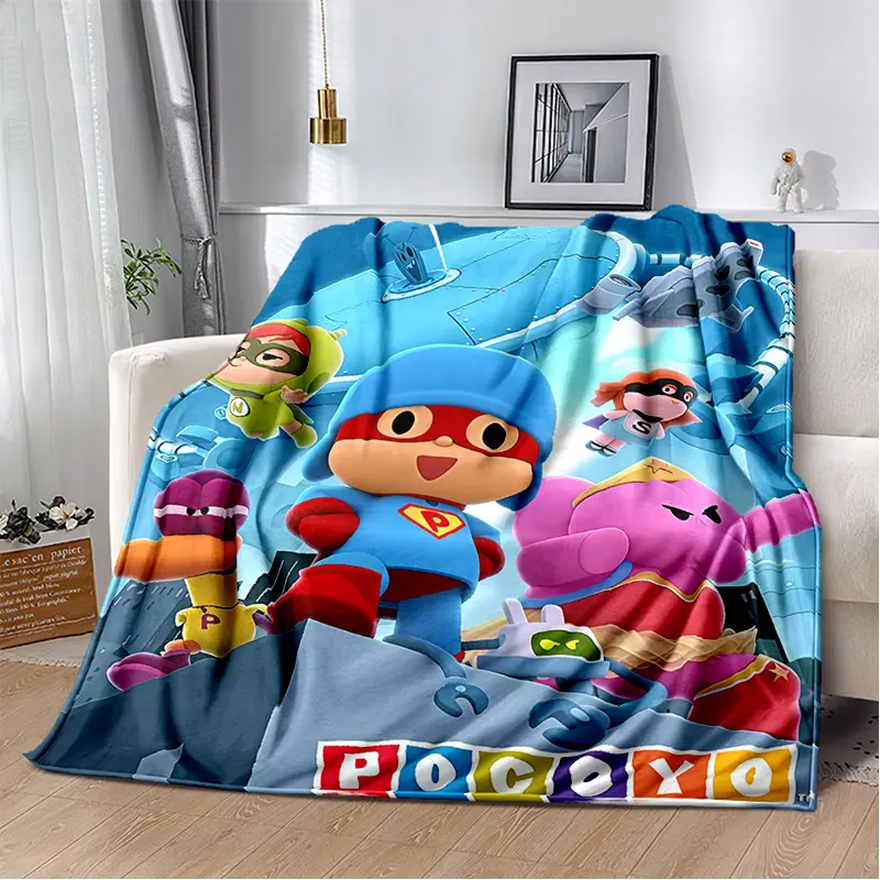 3D Pocoyo Elly Pato Cartoon Print Soft Fleece Blanket - Microfiber Poly, Fuzzy Texture, Warm Throw for Indoor Outdoor Use, Ideal Kids Gift for Christmas, Multi-Size
