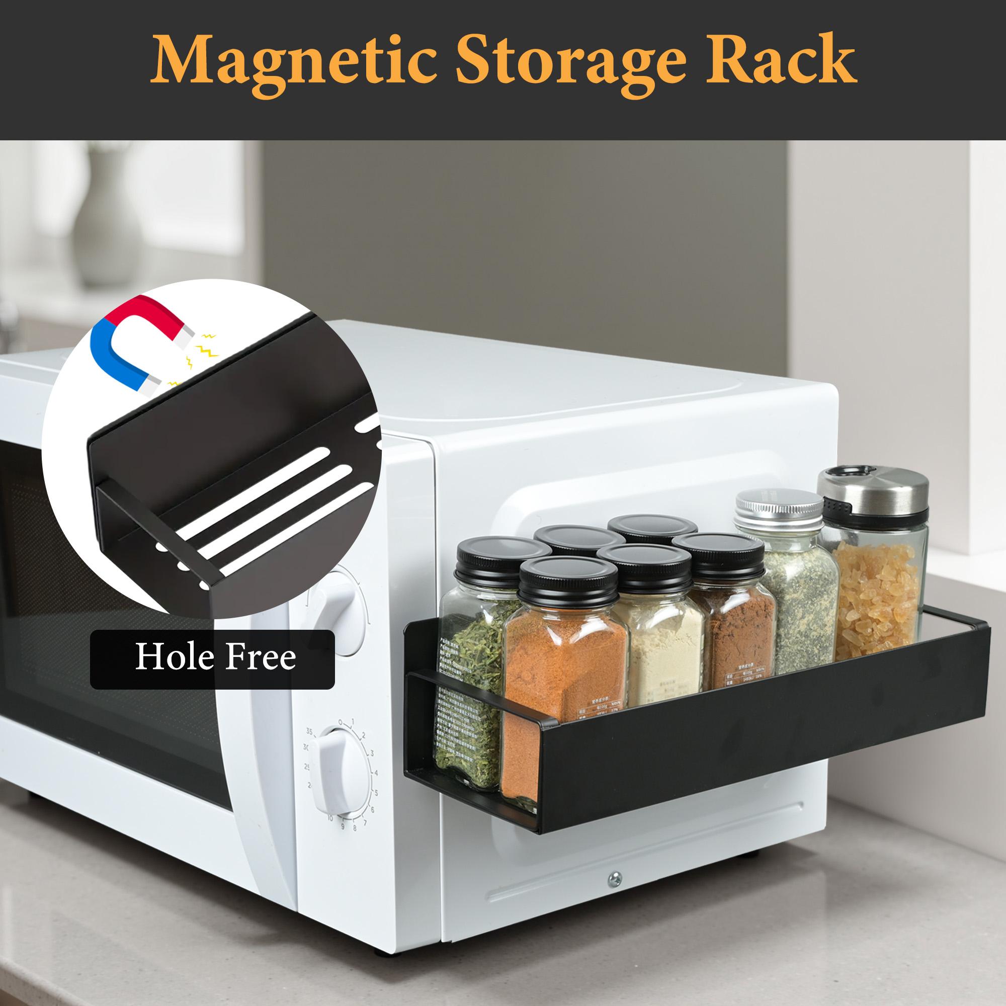 Bepatio 2/4 Pack Magnetic Storage Rack - Spices Organizer - Easy Install, No Drilling, Wall Mount Spice Rack, For Kitchen, Bathroom, Refrigerator, Microwave & Washing Machine Storage