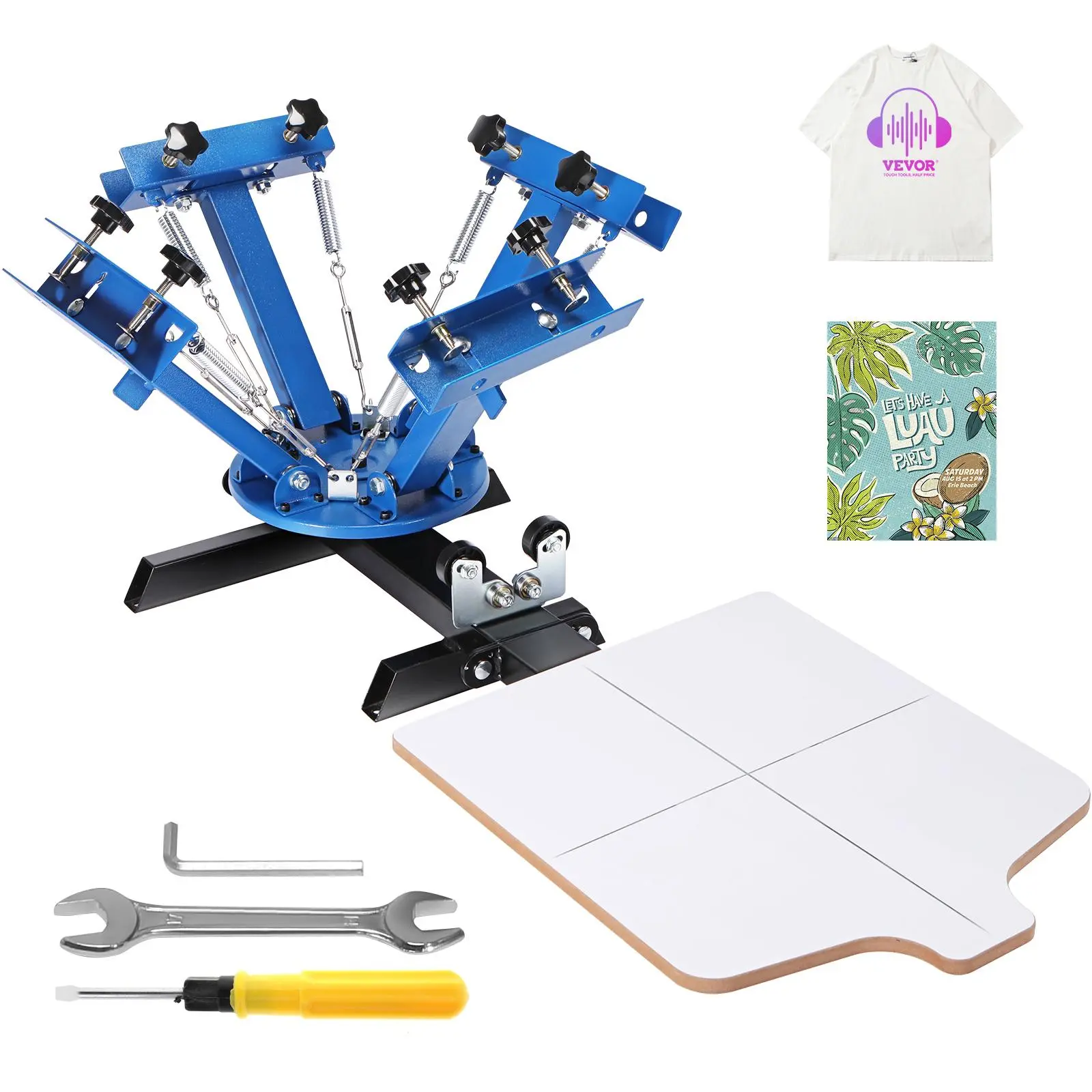 VEVOR 1-Station 4-Color Screen Printing Machine, 360° Rotatable Press with Stable Metal Bearings, 54x45cm/21.2x17.7in Double-Layer Positioning Pallet for DIY Products, Ceramics, Small Business T-Shirt Printing