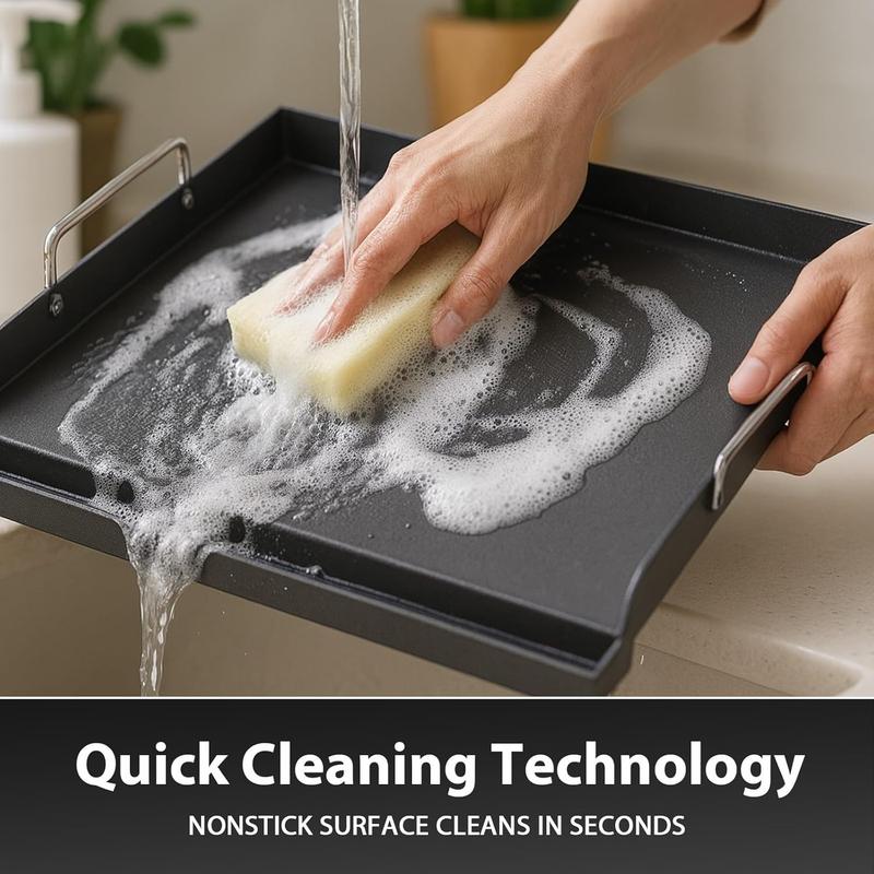 Uniflasy 25" x 16" Nonstick Cast Iron Griddle for Gas Grill Large Steel Insert for Outdoor Use Prevent Sticking Kitchenware Utensils