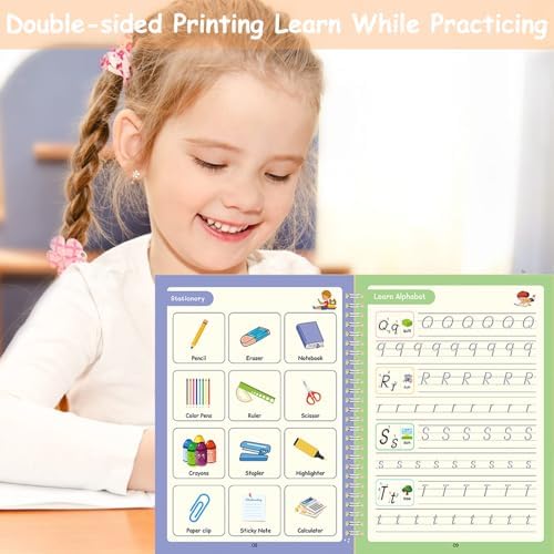 Magic Practice Scribe Book Set, 4 Counts/set Reusable Number & Letter & Math & Drawing Practice Scribe Book with 1 Pen, 6 Refill & 1 Pen,mess free and useful