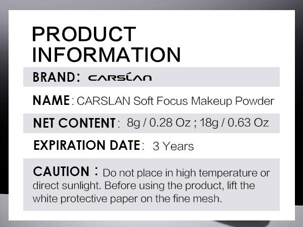 CARSLAN Soft Foucs Make-up Powder, Translucent Loose Setting Powder, Matte, Oil Control, Waterproof, Proeless, 24h Longlasting Talc Free Face Powder