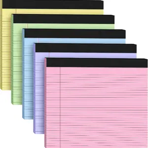 5 Pack Wide Legal Pads 11" x 9.5" Landscape Pink Purple Blue Green Yellow College Ruled Note Pad Narrow Ruled 30 Sheets per Notepad Perforated Writing Paper Thick Backboard Horizontal Pads of Paper