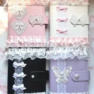 A6 Leather Binder Journal | journaling, scrapbook, notebook, book, aesthetic, coquette, pink journal, white journal, gift ideas, pink, purple, black, and white journals, decorated leather journal, lined paper