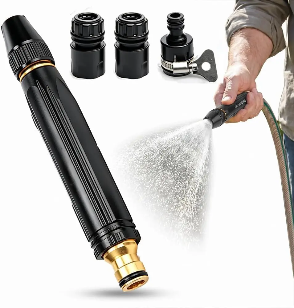Adjustable Water Spray High-Pressure Sprayer with Brass Tip, Aluminum Alloy Wand, Leak-Proof Heavy-Duty Hose Fitting, 3 Quick Connect Adapters for Car Washing, Patio Cleaning for Outdoor Users,back to school,back to school haul