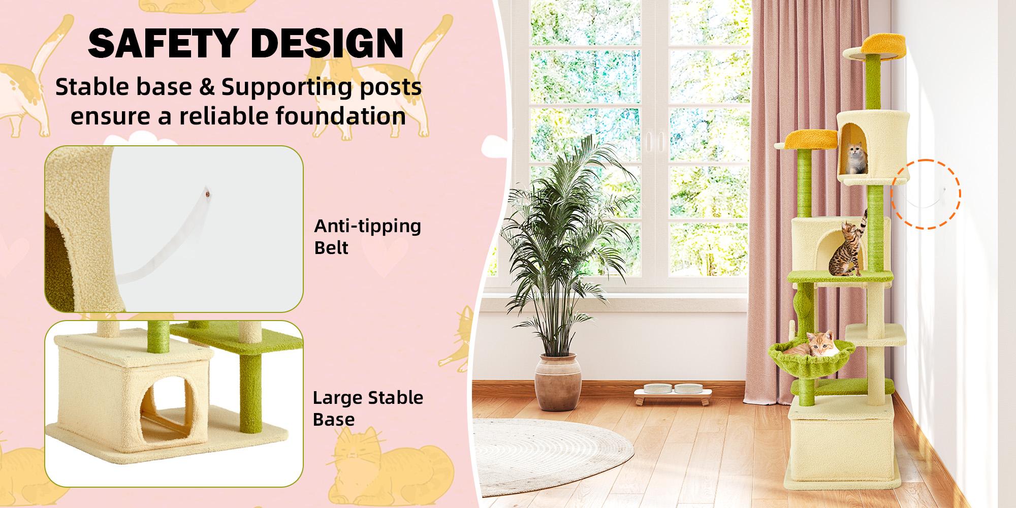 EROMMY 69'' Multi-Level Cat Tree Tower, Cute Cat Tree With Cat Scratching Posts for Indoor Cats , Tall Cat Climbing Tower With Cat House, Cat Bed, Stylish Cat Furniture, Green & Yellow EROMMY 69'' Multi-Level Cat Tree Tower, Cute Cat Tree With Cat Scratching Posts for Indoor Cats , Tall Cat Climbing Tower With Cat House, Cat Bed, Stylish Cat Furniture, Green & Yellow