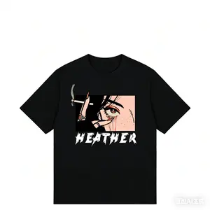 HEATHER Anime 100% Cotton T-Shirt – Emo Aesthetic Crying Girl Graphic Tee, Trendy Alt Streetwear for Anime Fans & Edgy Style Enthusiasts