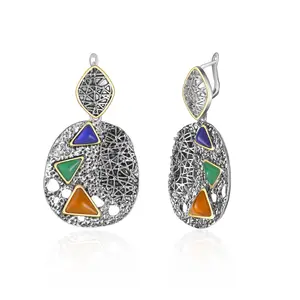 Aprilery Two Tone Geometric Drop Earrings With Multicolor Accents For Women